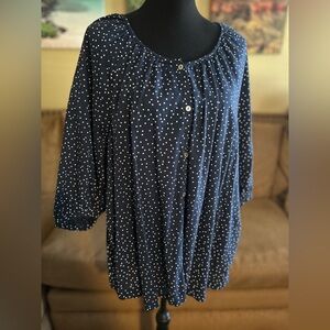 LC Lauren Conrad Blue and White Polka Dot 3/4 Sleeve with Balloon Sleeves